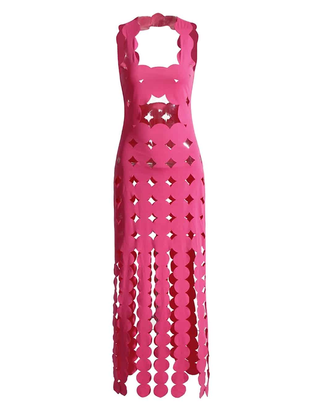 CERA Appliqué Fringe Maxi Dress in Fuchsia