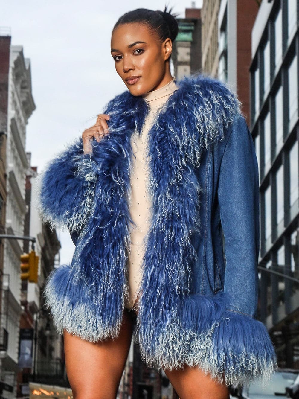 Denim Shearling Fringed Jacket thumbnail 2