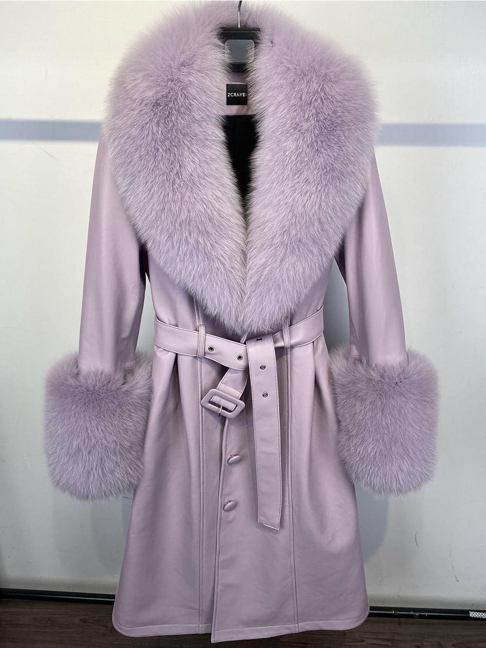 Faux Fur Genuine Leather Coat in Lavender thumbnail 4