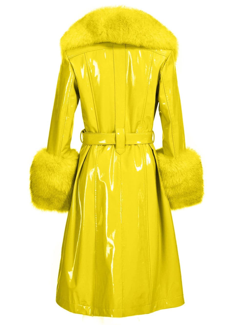 Faux Fur Genuine Patent Leather Coat in Yellow thumbnail 2