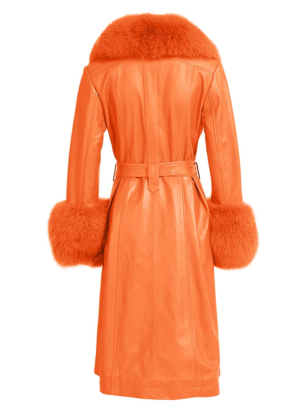 Faux Fur Genuine Leather Coat in Orange thumbnail 2
