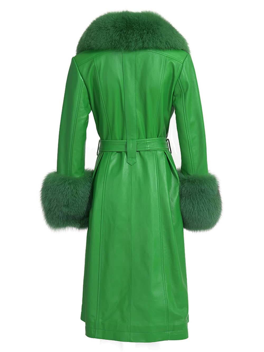Faux Fur Genuine Leather Coat In Emerald Green thumbnail 2