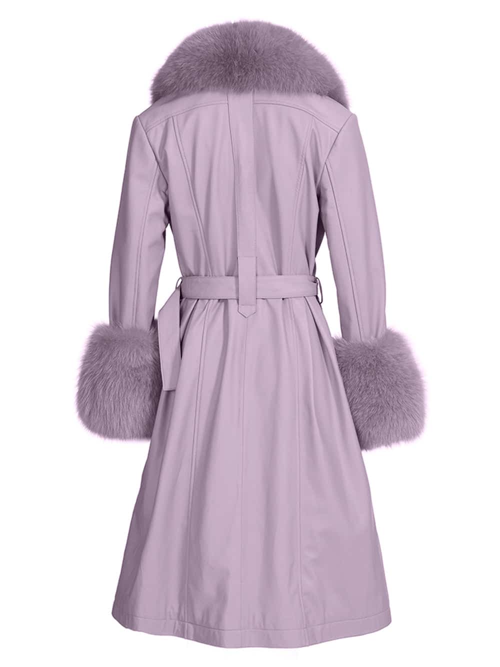 Faux Fur Genuine Leather Coat in Lavender thumbnail 2