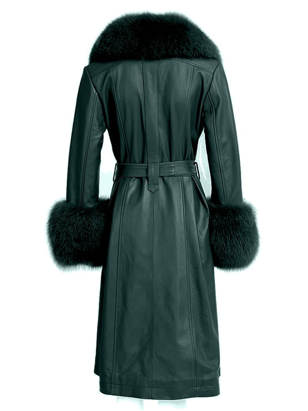 Faux Fur Genuine Leather Coat In Deep Green thumbnail 2