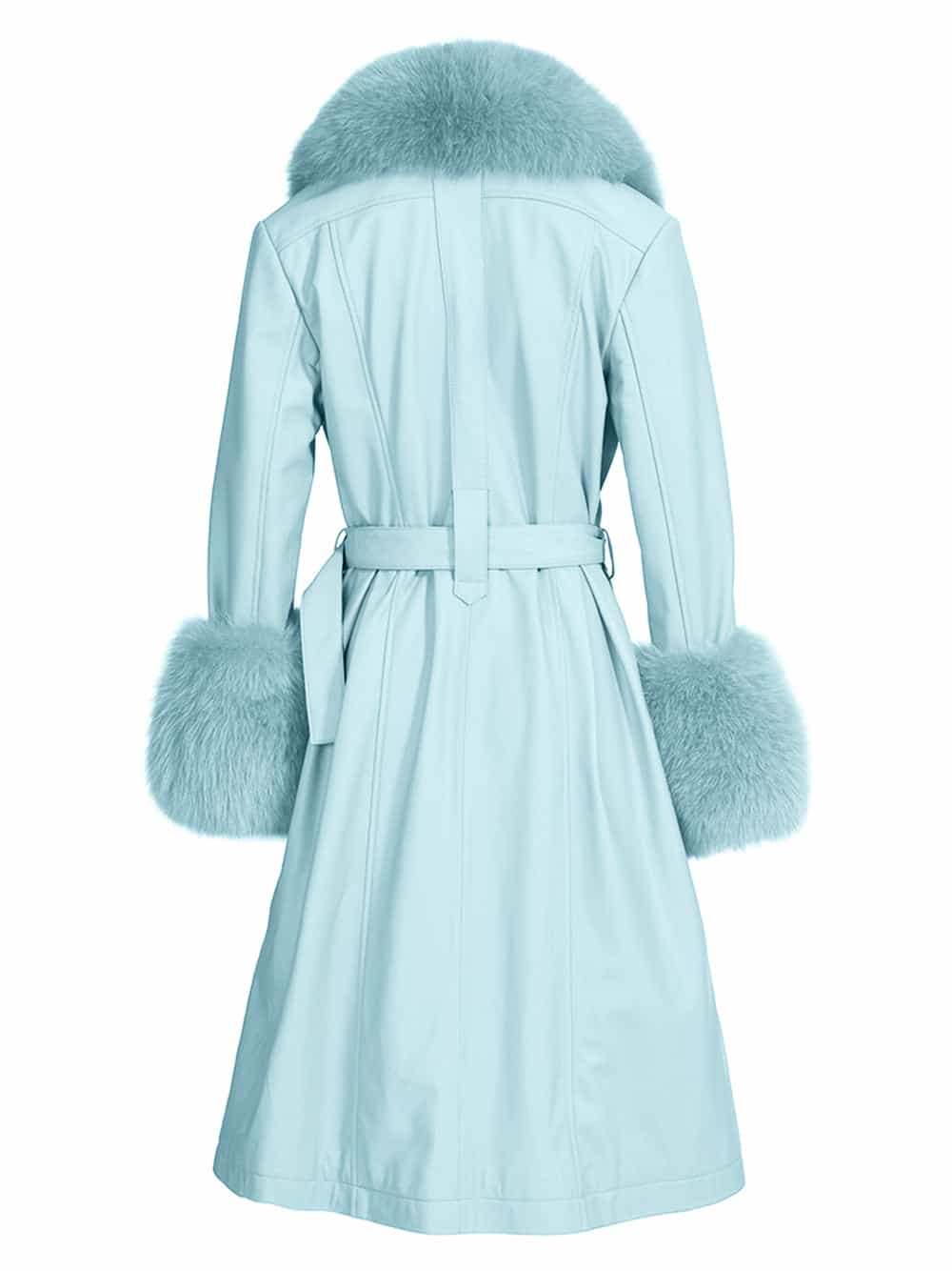 Faux Fur Genuine Leather Coat in Baby Blue thumbnail 2
