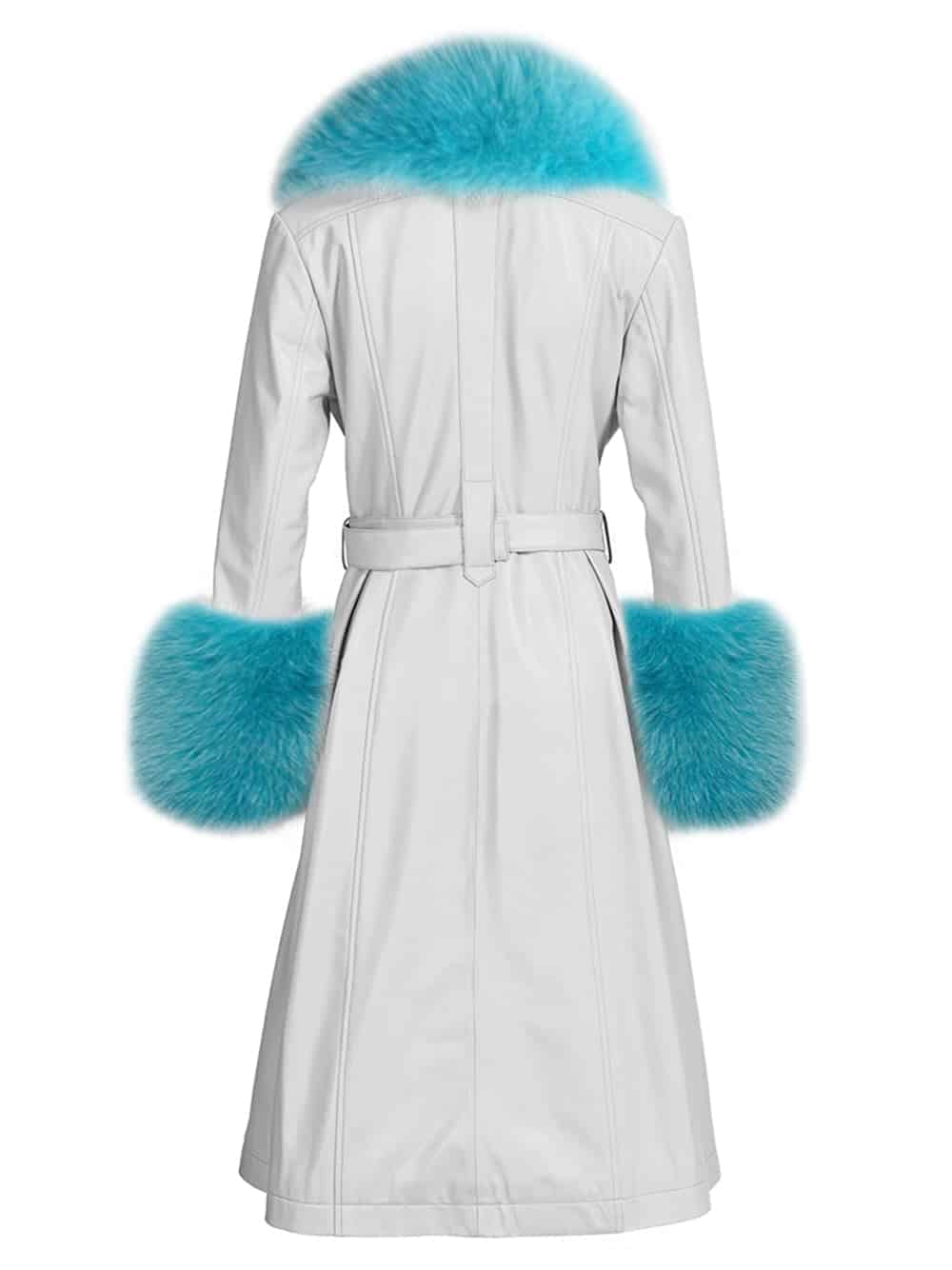 Faux Fur Genuine Leather Coat in White & Blue thumbnail 2