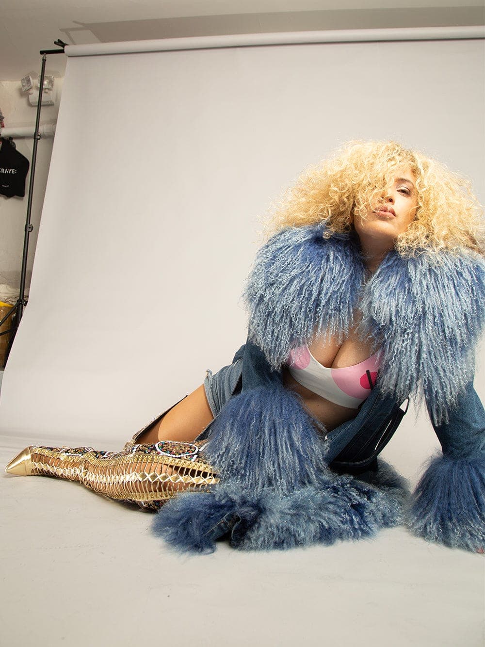 Fluffy Faux Fur Denim Coat thumbnail 4