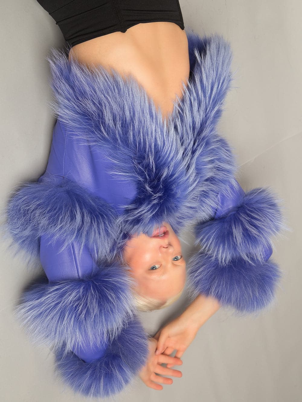 LITALY Fur Trim Leather Jacket in Purple thumbnail 2