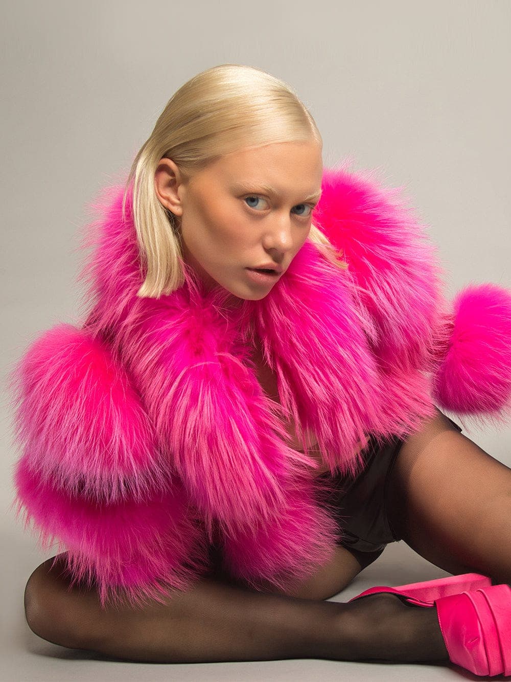 LITALY Fur Trim Leather Jacket in Fuchsia thumbnail 4