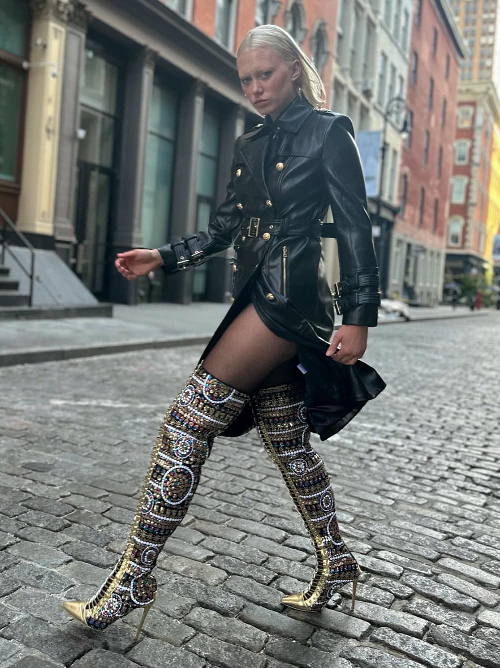 Double Breasted Leather Trench Coat thumbnail 2