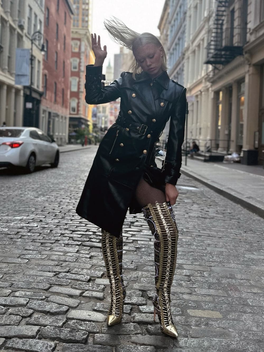 Double Breasted Leather Trench Coat thumbnail 3