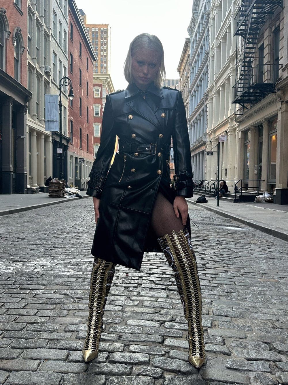 Double Breasted Leather Trench Coat thumbnail 4