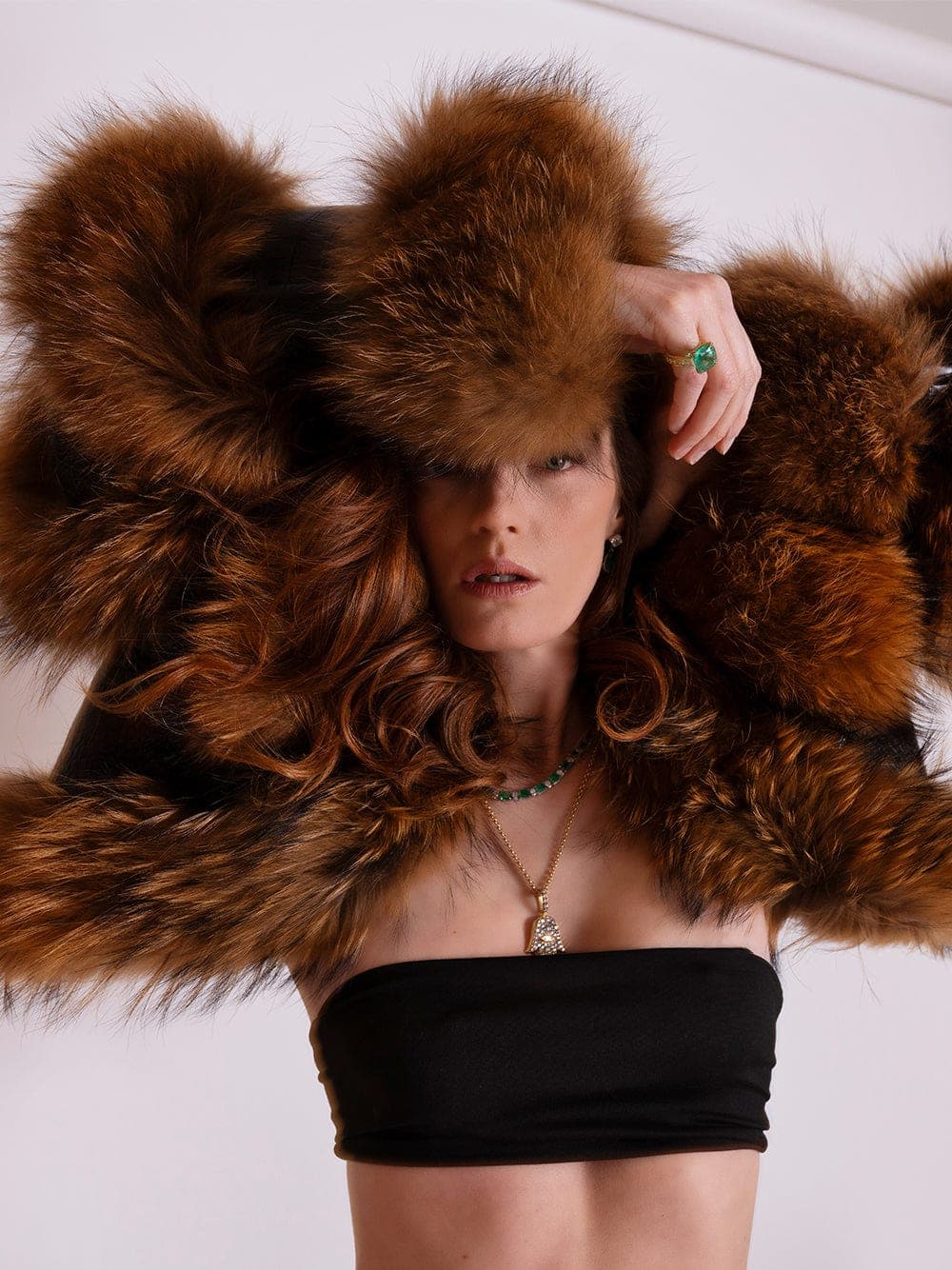 LITALY Fur & Leather Jacket in Black & Brown thumbnail 2