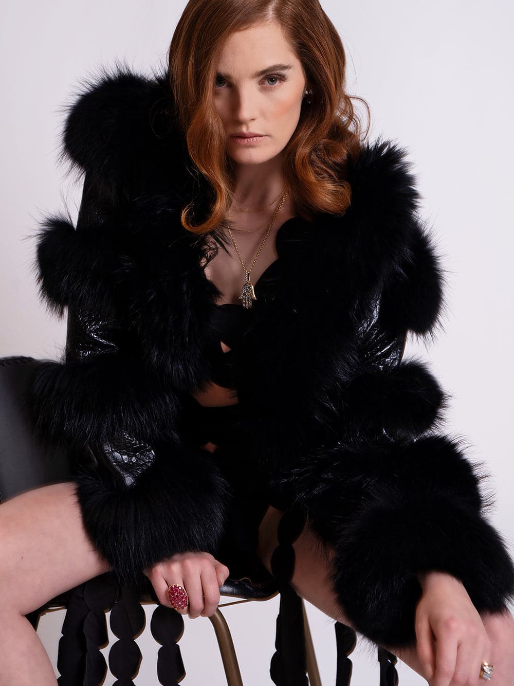 LITALY Fur & Leather Jacket in Black thumbnail 4