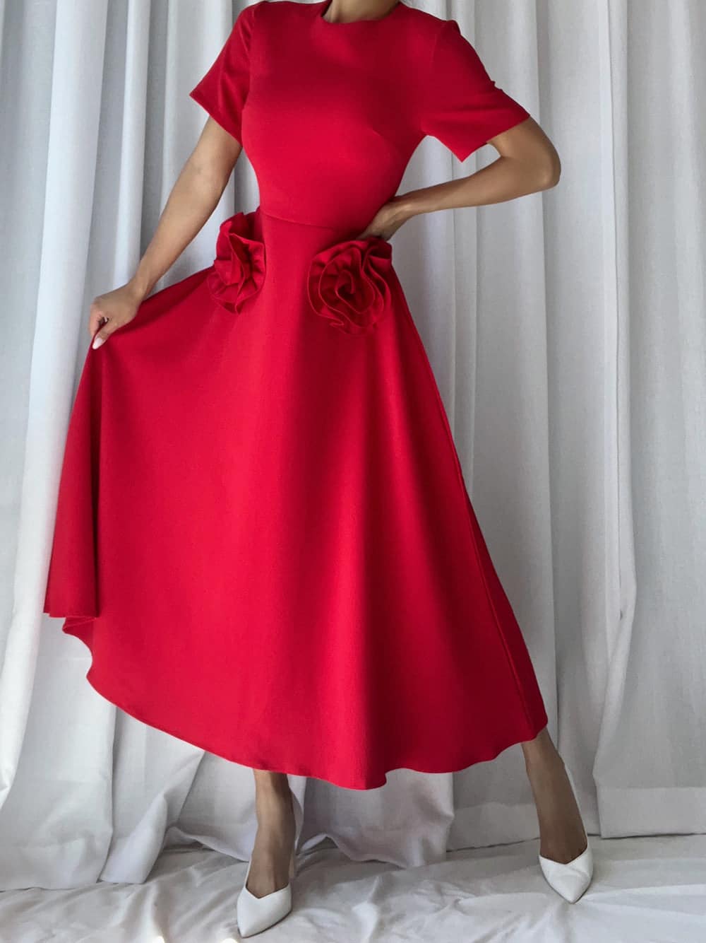 ORCHESTA Roses Midi Dress in Red thumbnail 3