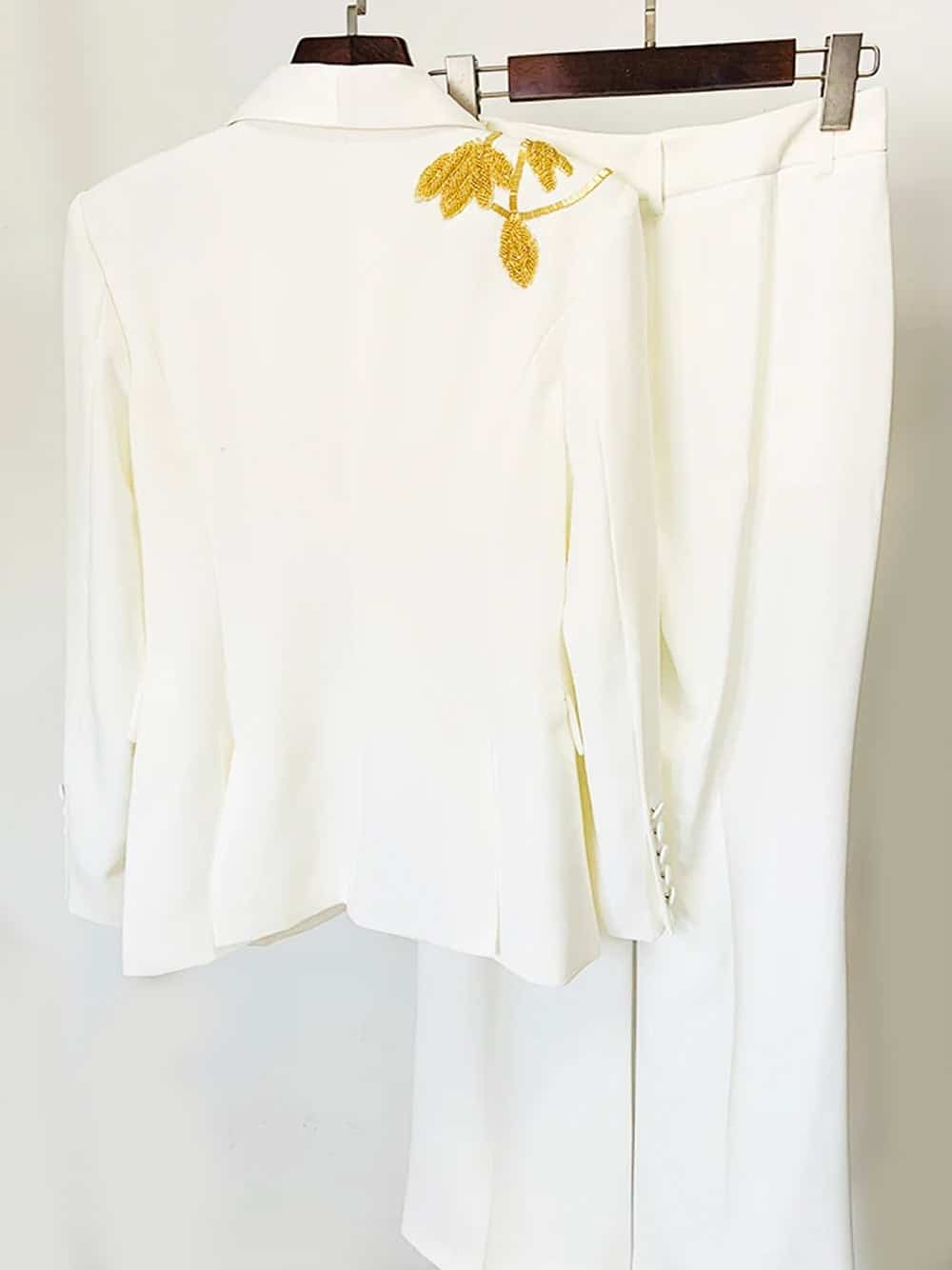 FOGELE Embellished Blazer & Flared Pants Set in White thumbnail 2