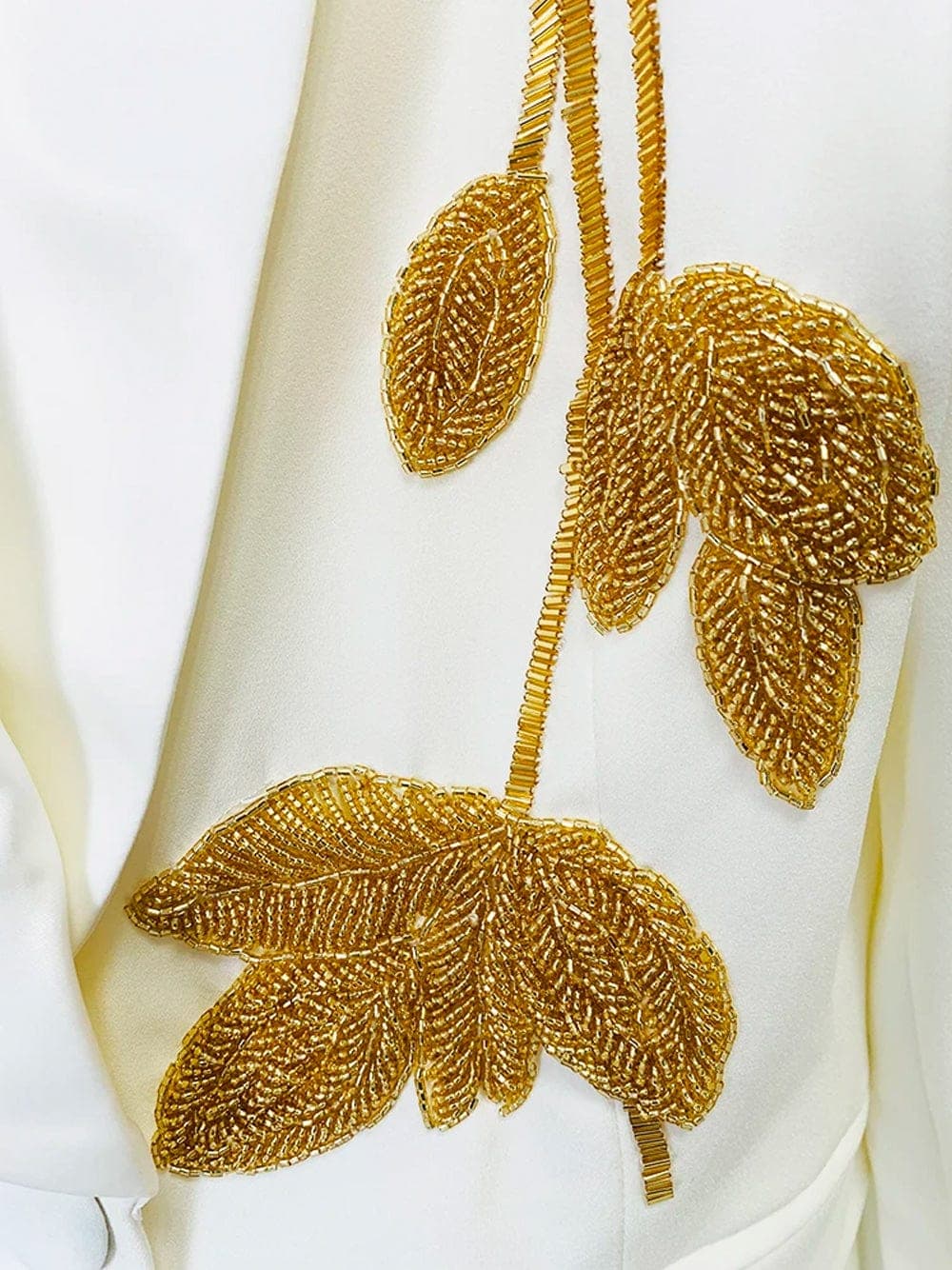 FOGELE Embellished Blazer & Flared Pants Set in White thumbnail 3