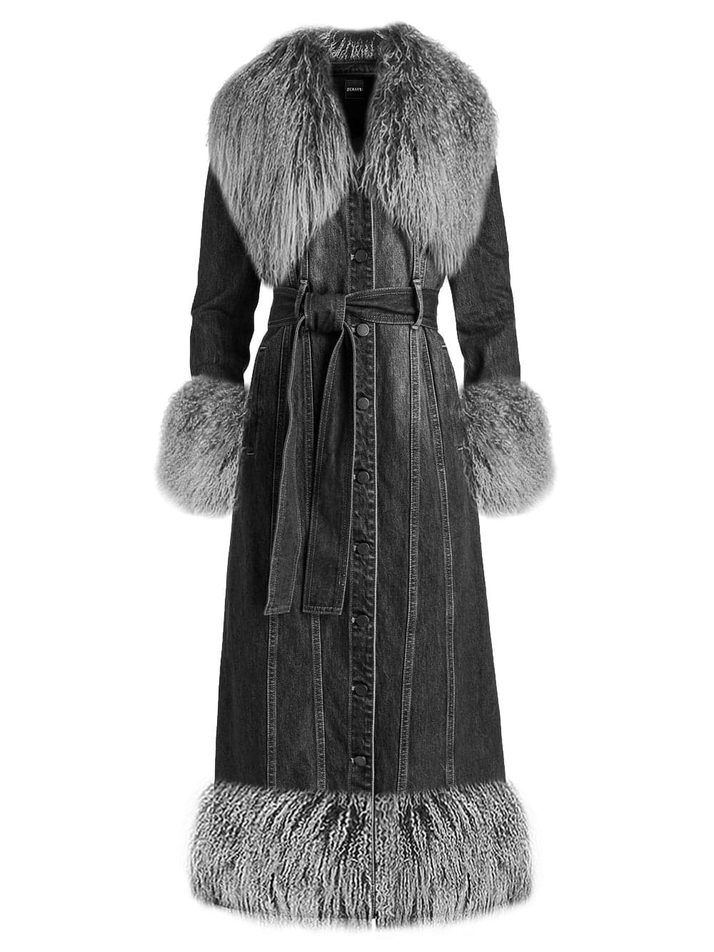 MEDUSA Denim Coat w/ Shearling Fur in Black thumbnail 4