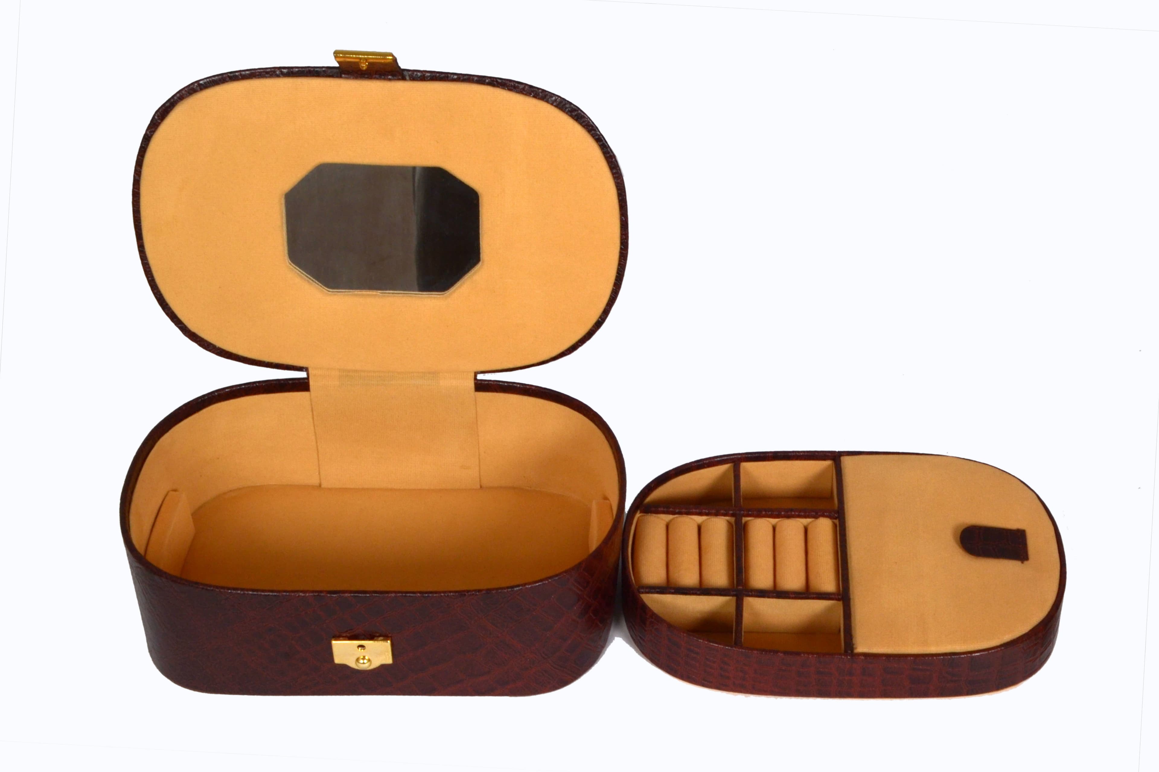 ZINT Genuine Leather Brown Travel Jewelry Box Trinket Case Rings Pendants Organizer thumbnail 2