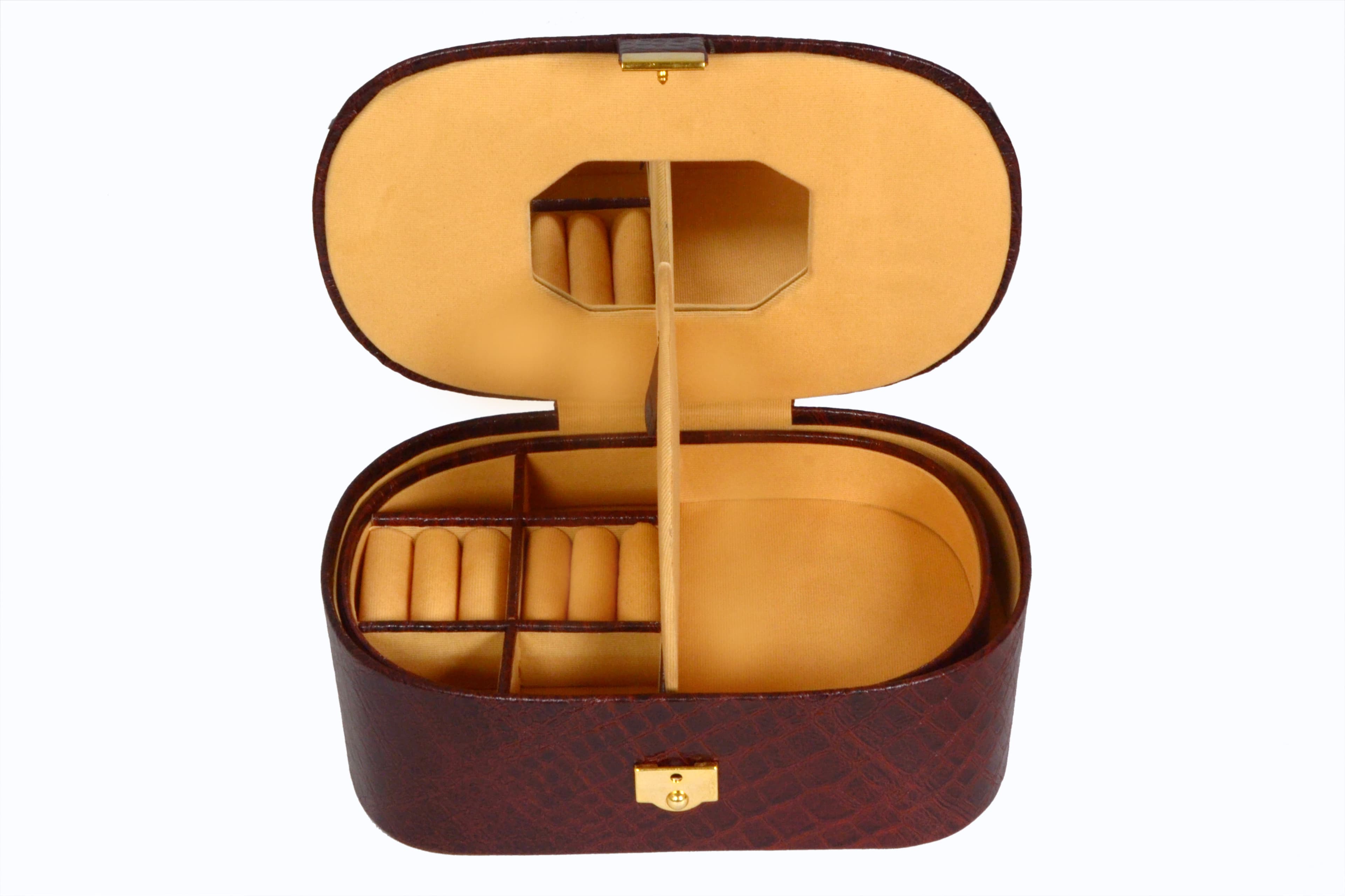 ZINT Genuine Leather Brown Travel Jewelry Box Trinket Case Rings Pendants Organizer