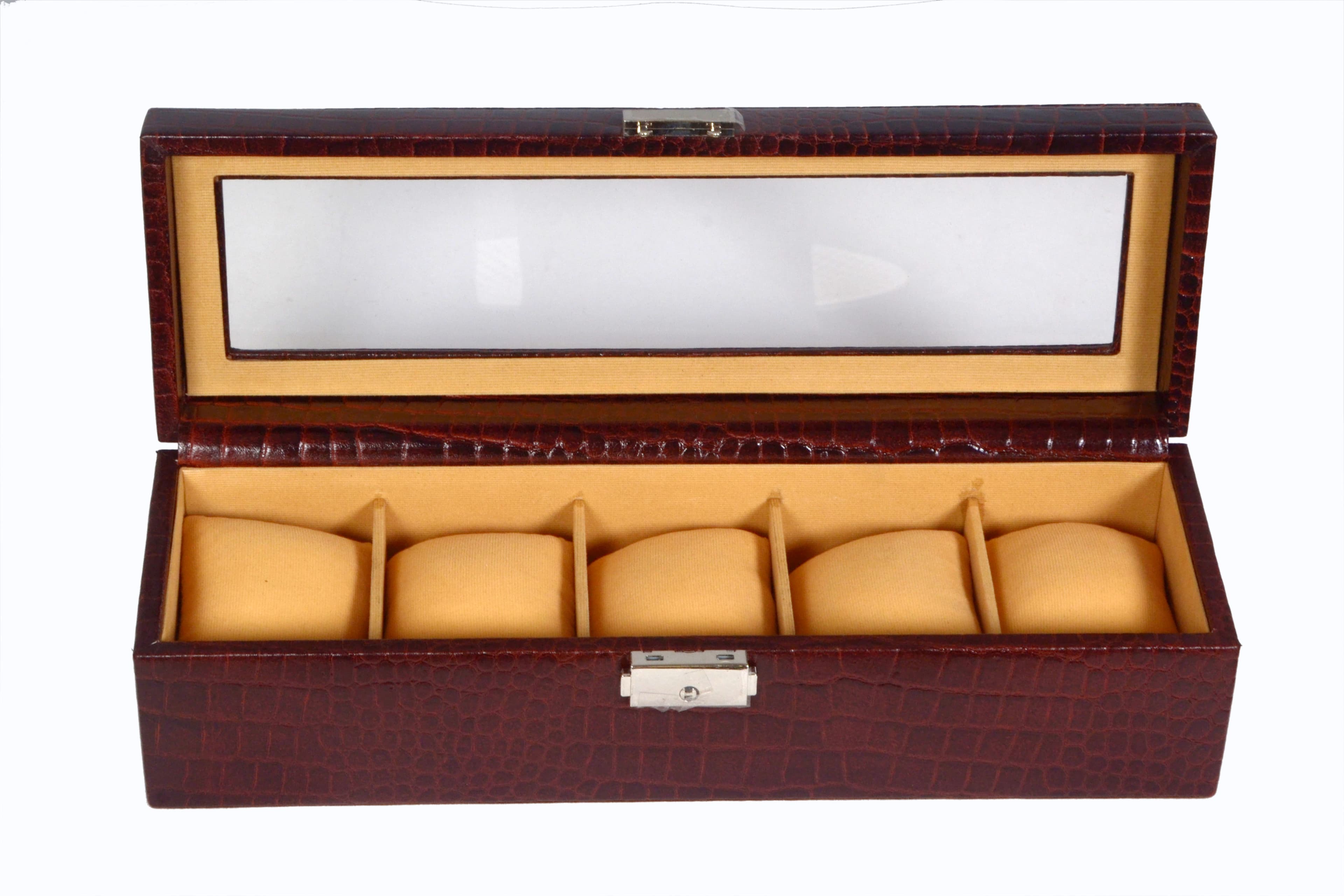 ZINT 5 Slot Watch Case Genuine Leather Travel Jewelry Box Bracelet Organizer Display