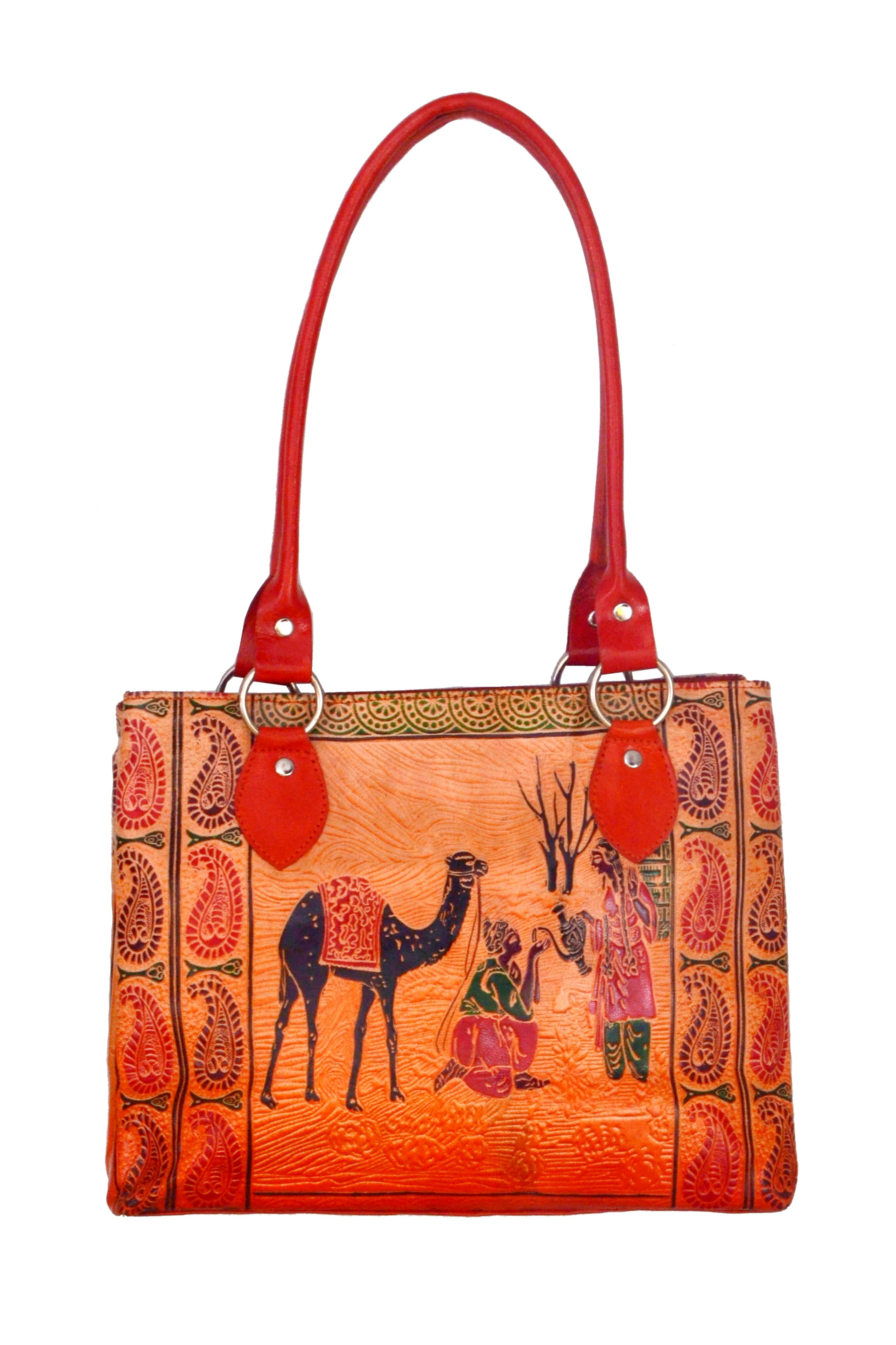 ZINT Hand Tooled Painted Pure Leather Shantiniketan Ethnic Boho Women’s Shoulder Purse Handbag