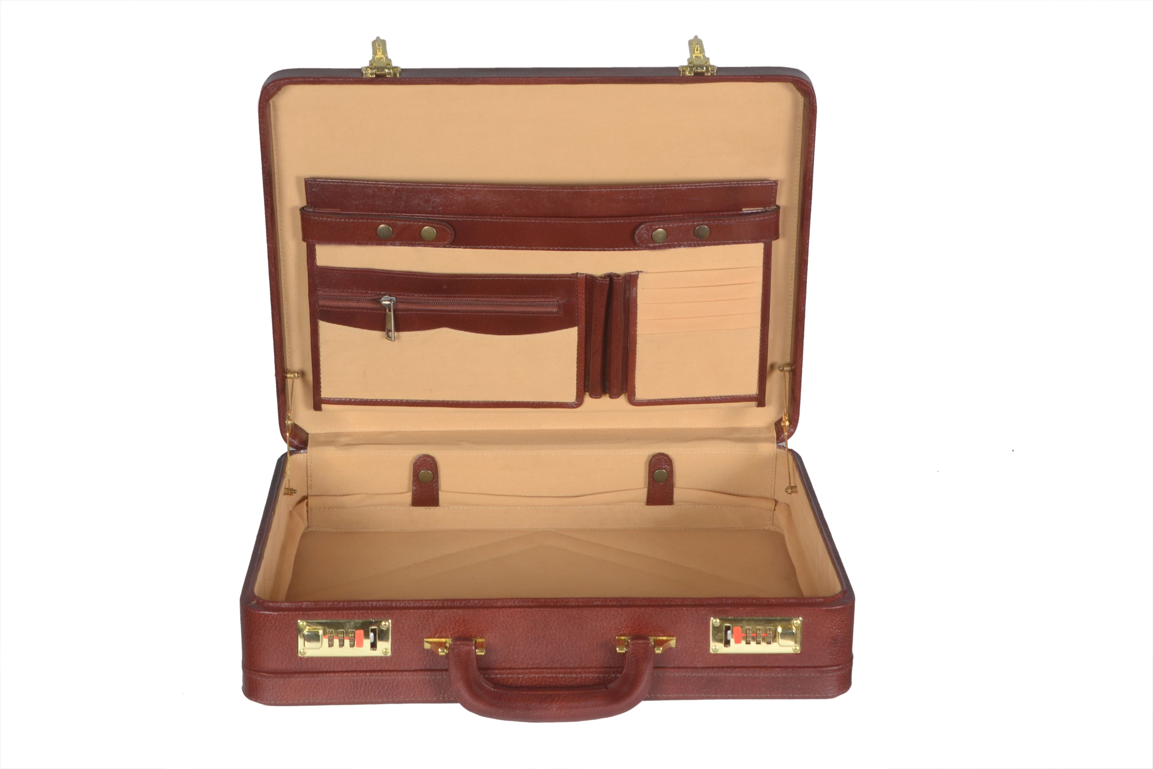 Zint Genuine Leather Men Hard Expandable Briefcase Vintage Style