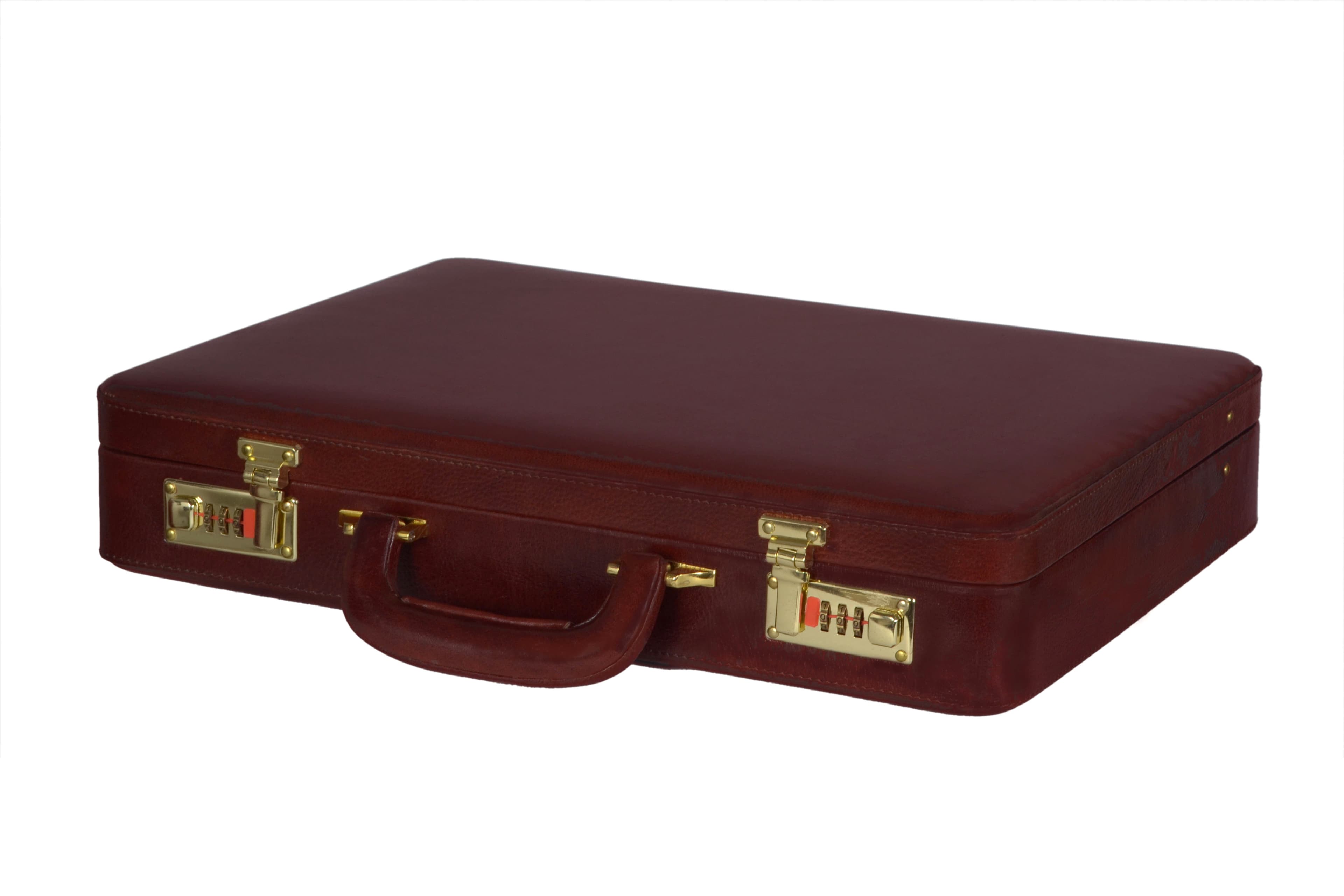 ZINT Brown Genuine Leather Men Hard Briefcase