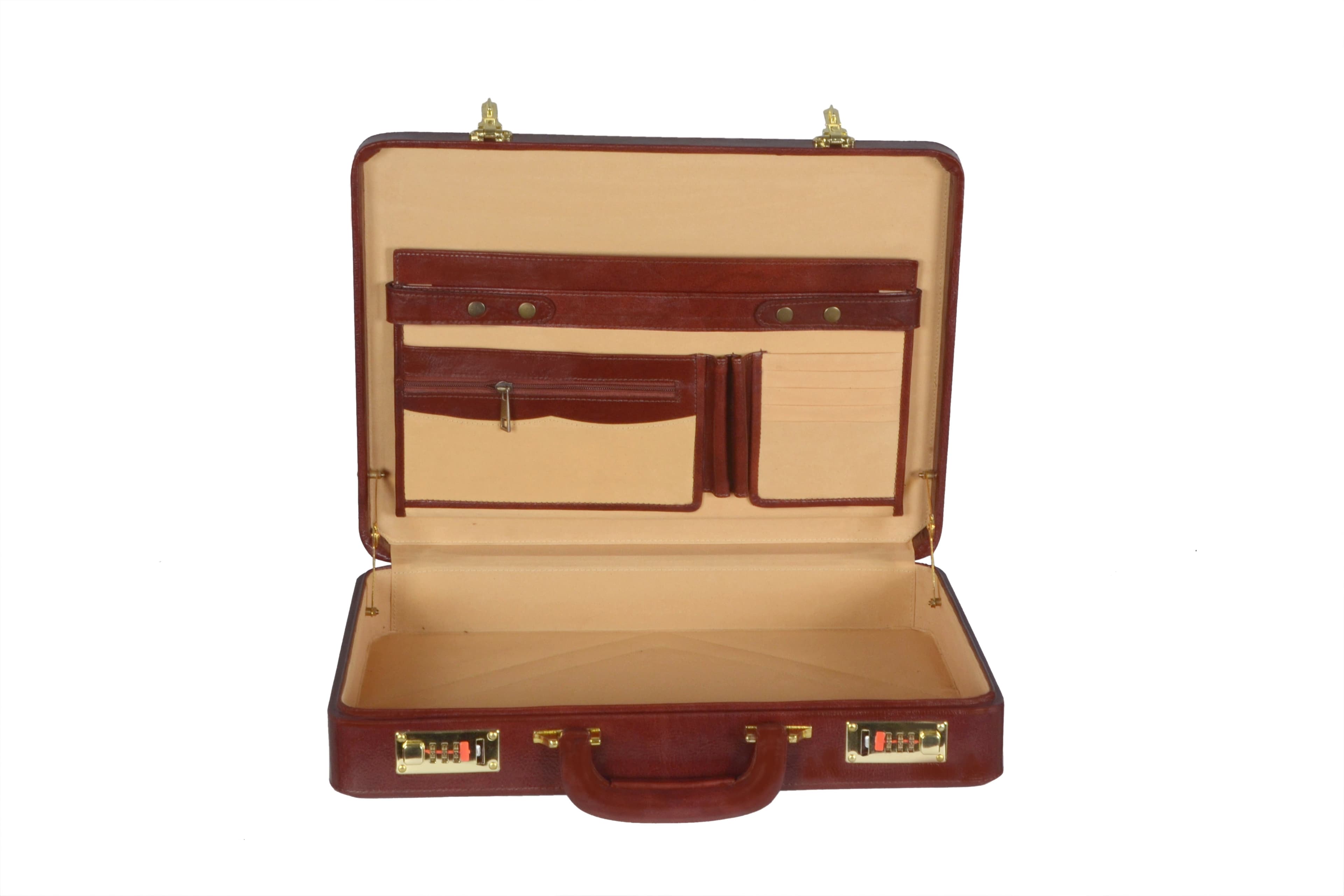 ZINT Brown Genuine Leather Men Hard Briefcase thumbnail 2