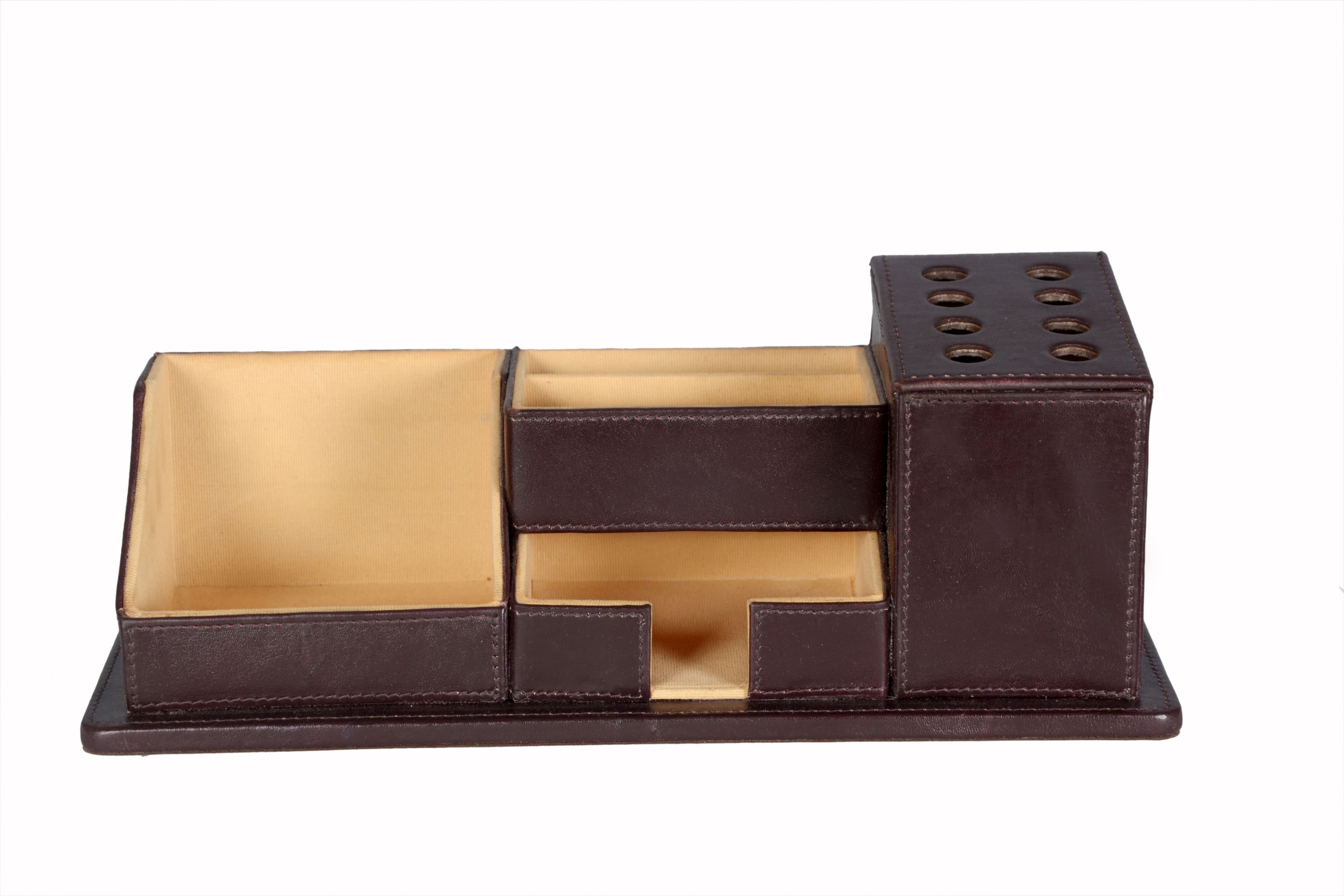 Zint Brown Genuine Leather Multi Compartment Pen Stand/Holder Office Organizer