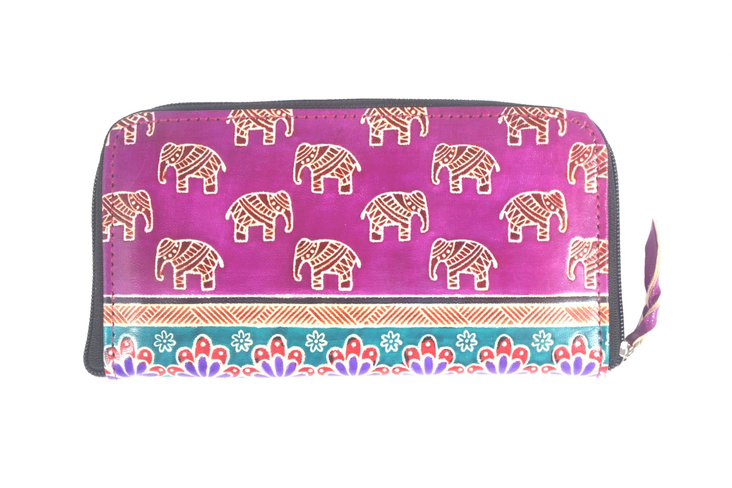 ZINT Handmade Shantiniketan Pure Leather Women’s Wallet Clutch Purse Elephant Design
