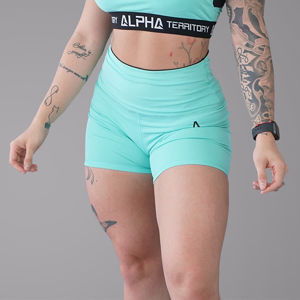 Green and Black ALPHA Women’s Reversible High Waist Shorts