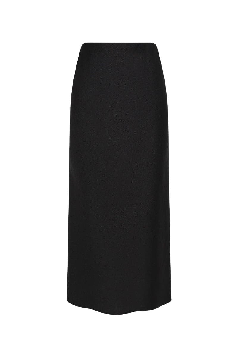 Black Linen Midi Bias Skirt