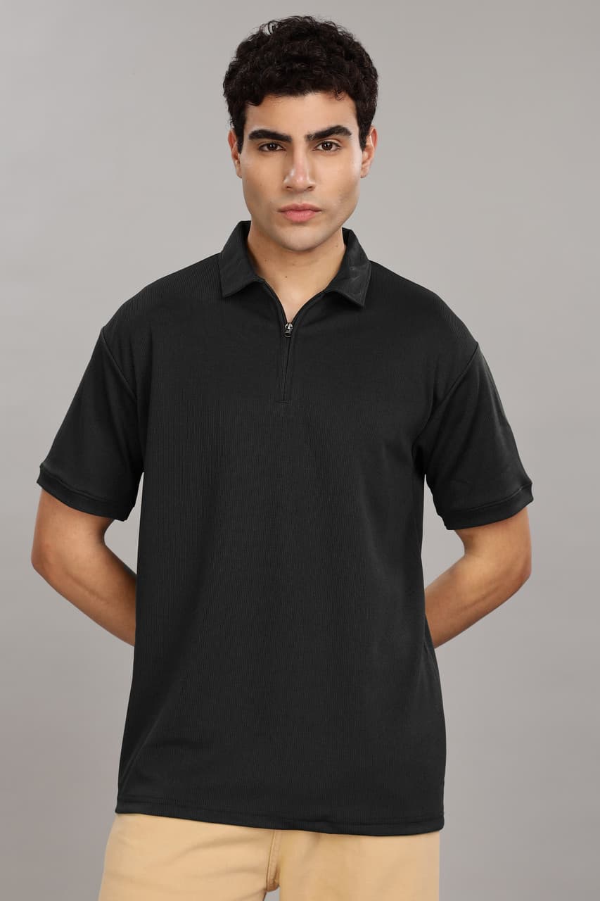 Men Solid Polo Neck Cotton Blend White T-Shirt