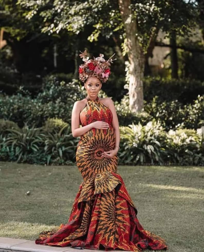 Red African Maternity Dress Photoshoot