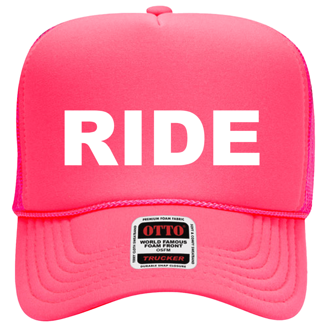 5 Panel High Crown Mesh Back Trucker Hat Neon Pink