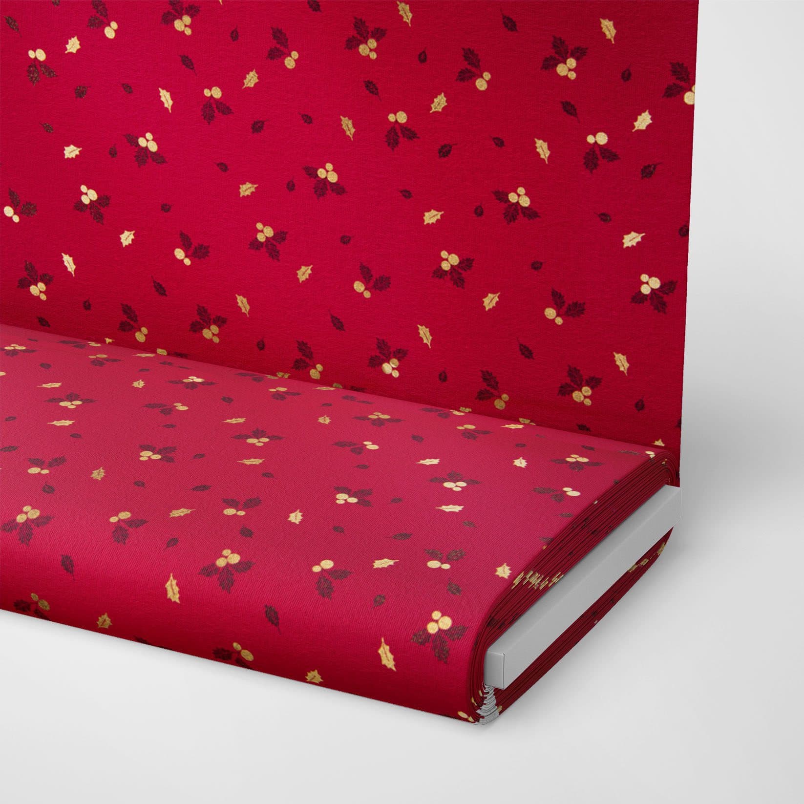 Popeline Noël imprimé or (foil) – Rouge