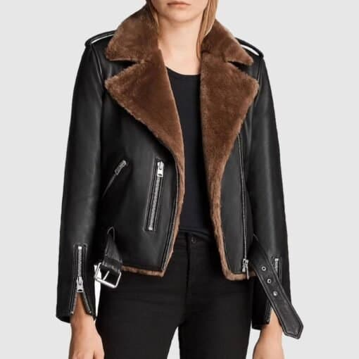 Adah Slim Fit Shearling Biker Leather Jacket