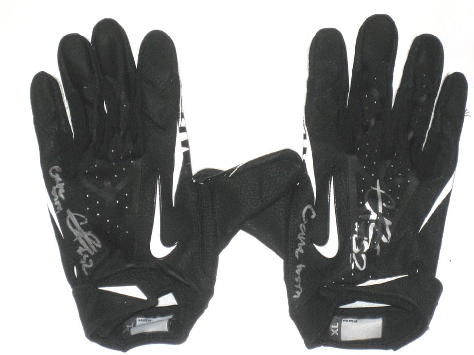 Craig Robertson New Orleans Saints Game Worn & Signed Black & White Nike Vapor Jet Gloves