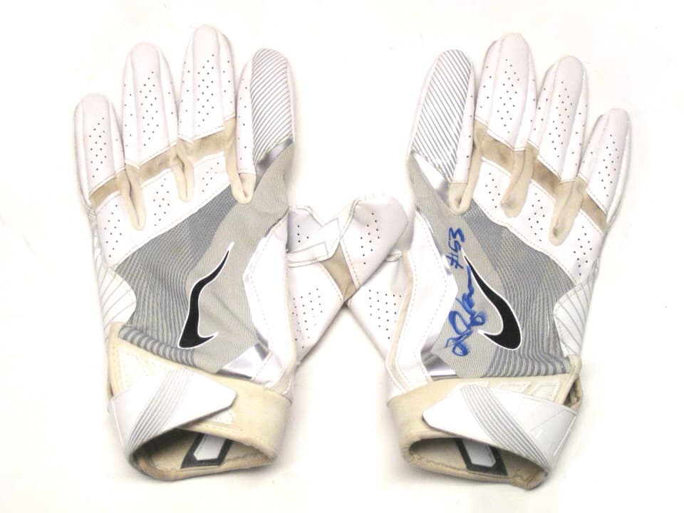 Deontae Skinner New York Giants Game Worn & Signed White & Silver Nike XXL Gloves