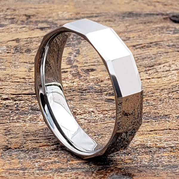 Tuscana Affordable Mens Faceted Tungsten Rings