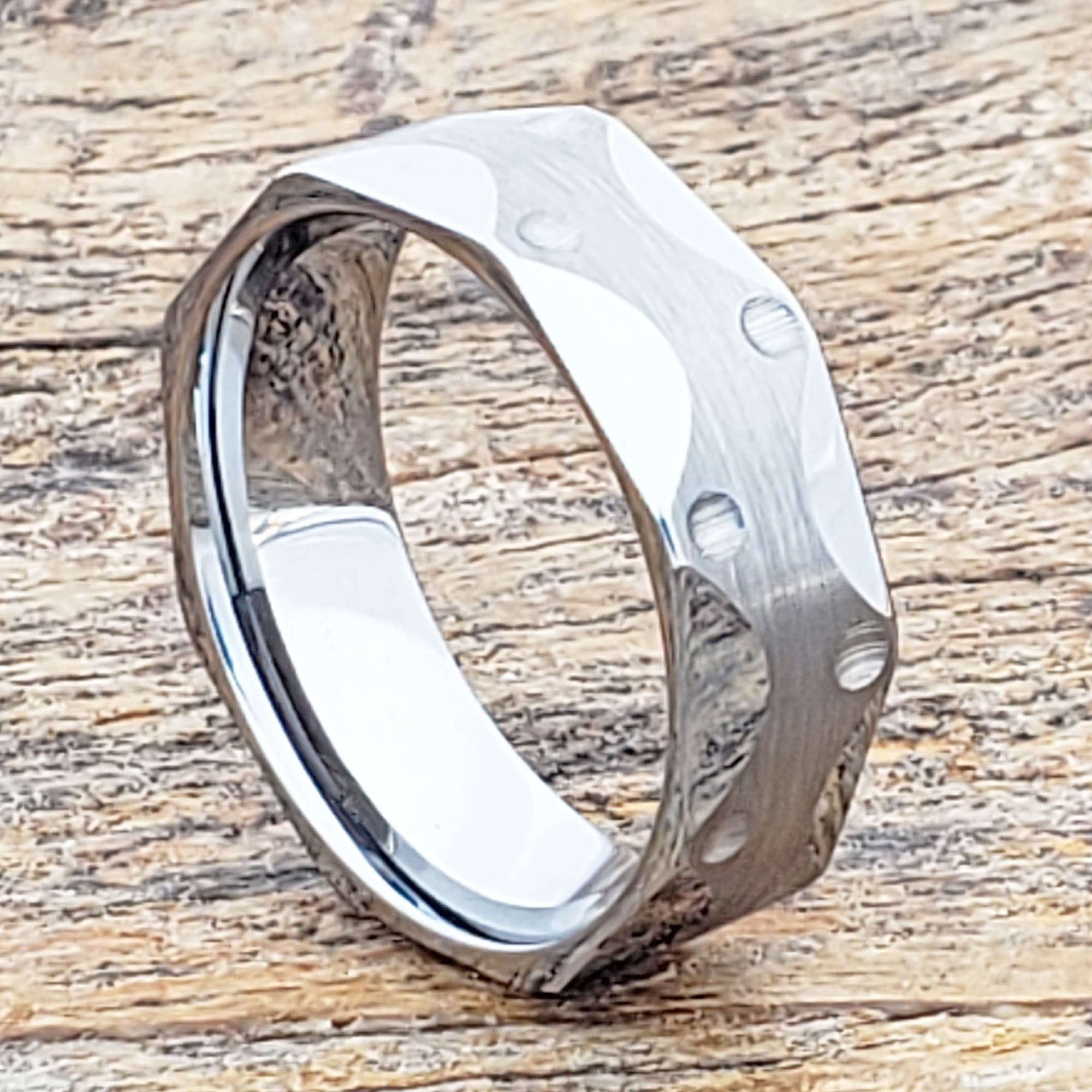 Metropolis Brushed Mens Faceted Tungsten Rings