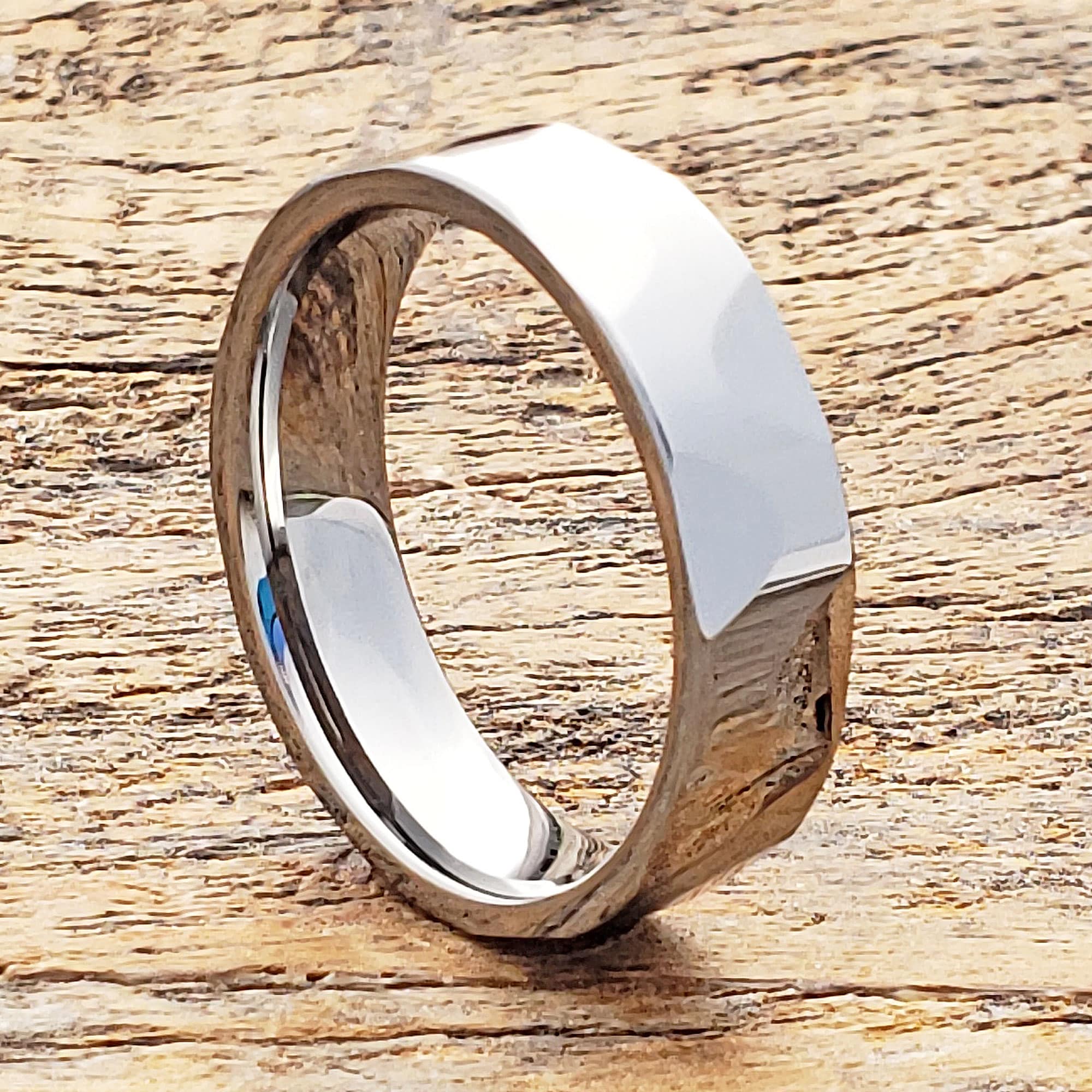 Metropolis Silver Mens Faceted Tungsten Rings