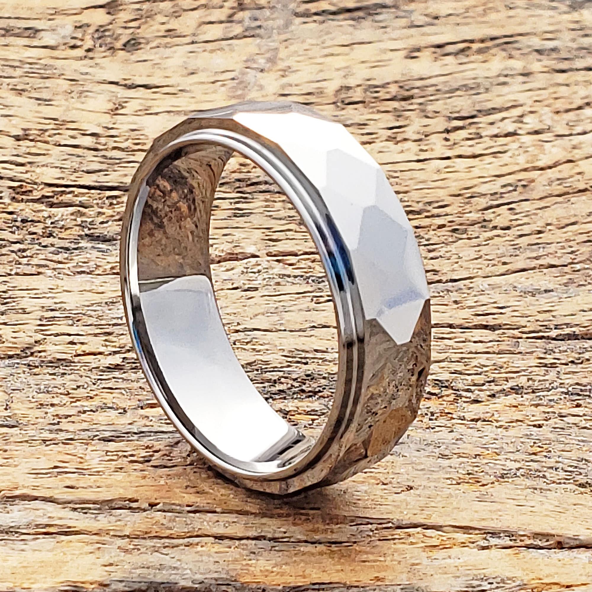 Modish Hexagon Mens Step Down Faceted Tungsten Rings
