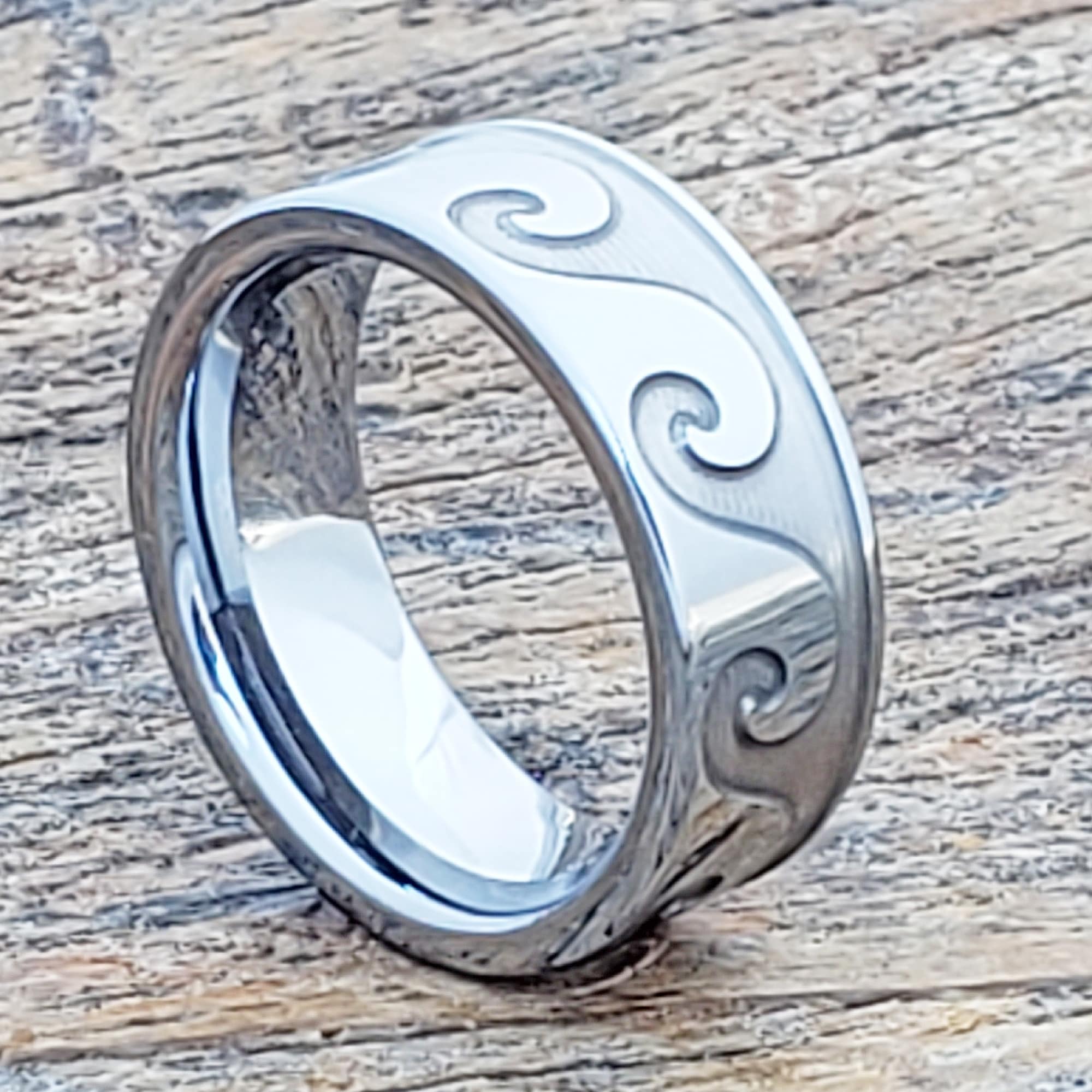 Tidal Wave Sculpted Mens Carved Rings