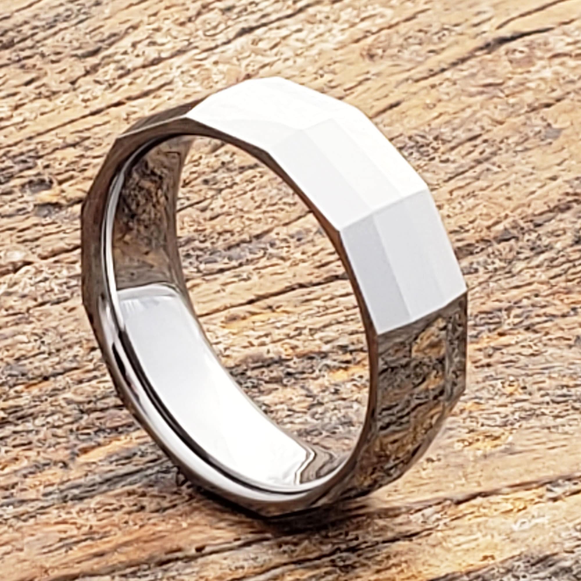 Vega Diagonal Mens Faceted Tungsten Rings