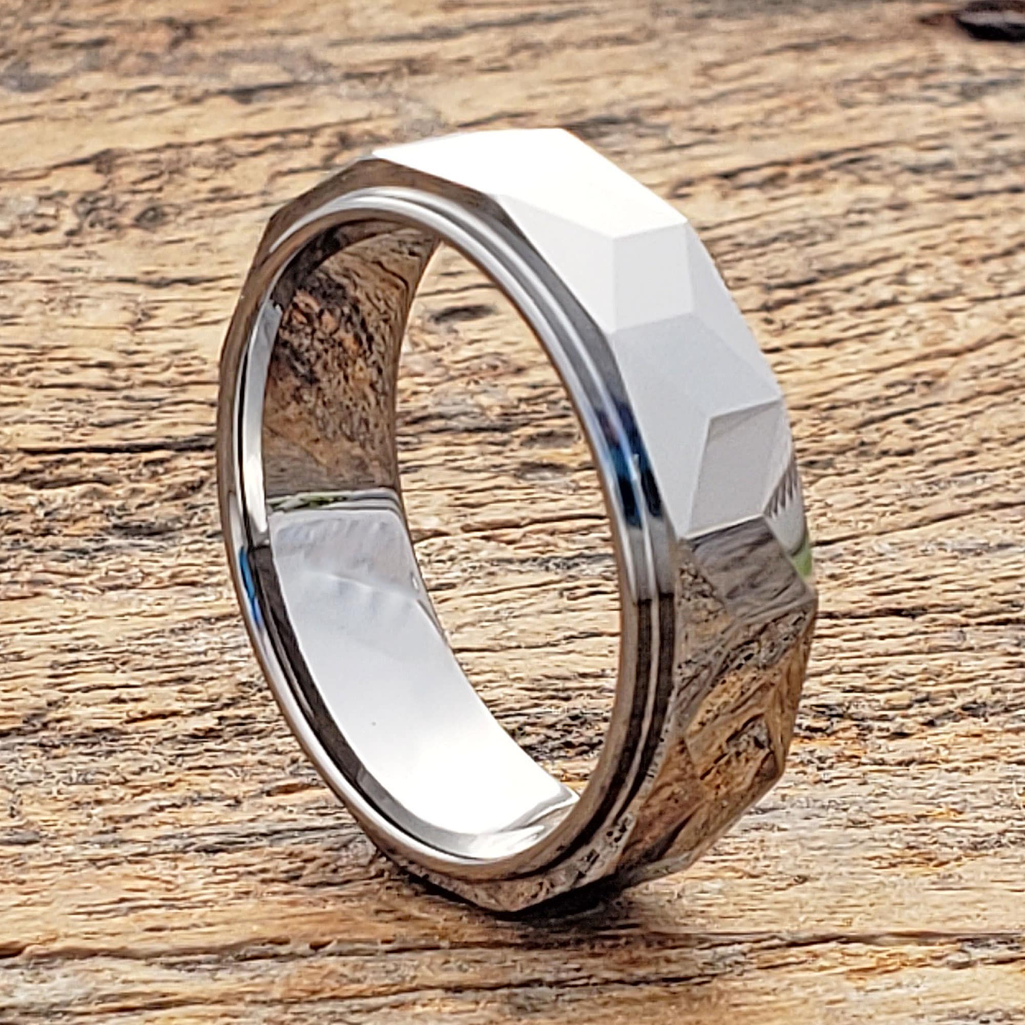 Zircon Mens Prism Faceted Tungsten Rings