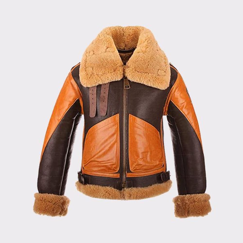 Sheepskin Mens B3 Brown Shearling Leather Bomber Jacket