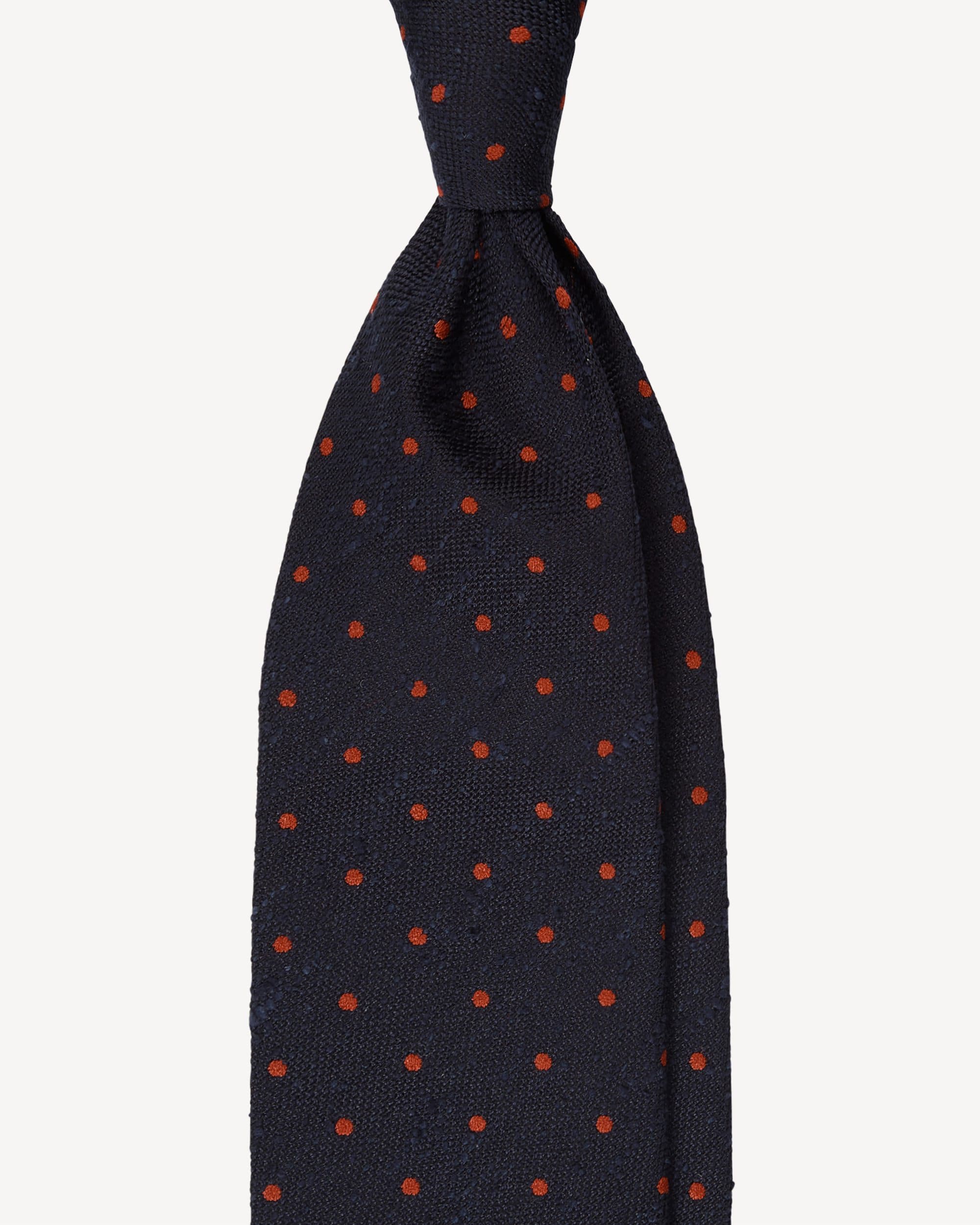 Polka Dot Handrolled Woven Shantung Tie – Navy/Red